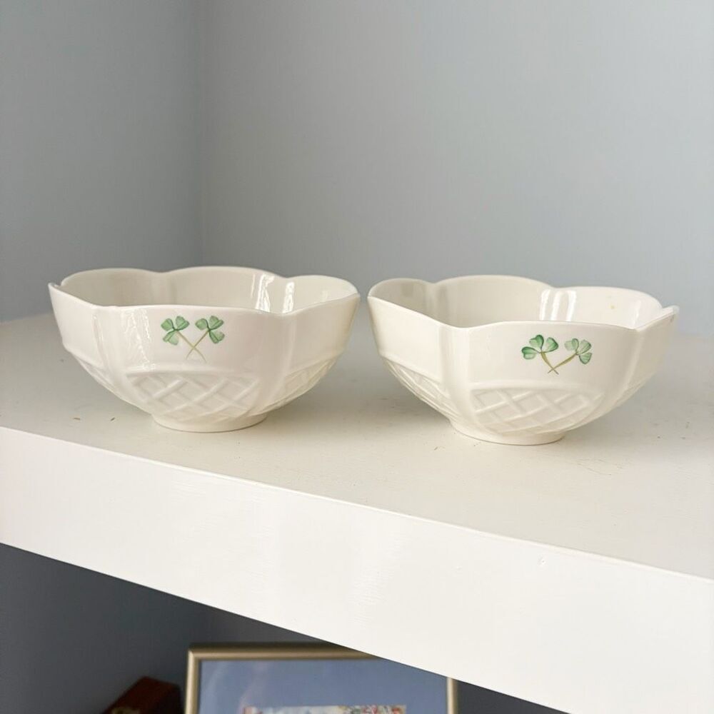 Belleek Ireland Porcelain Bowls set of 2 Shamrock Irish Dish 6"